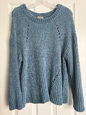 Anama Light Blue Chenille Ribbed Crewneck Sweater